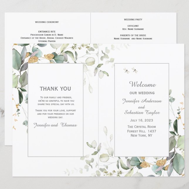 Botanisches Eukalyptus Greenery Wedding Program (Vorne/Hinten)