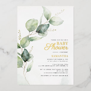 Botanisches Eukalyptus-Grün Baby Shower Gold Folieneinladung