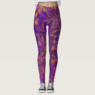 Botanisches feines Muster in dunklem Lila Leggings