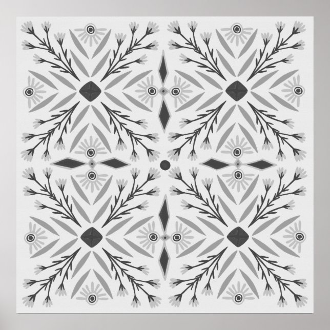 Botanisches Fliesenmuster Art Poster (Vorne)