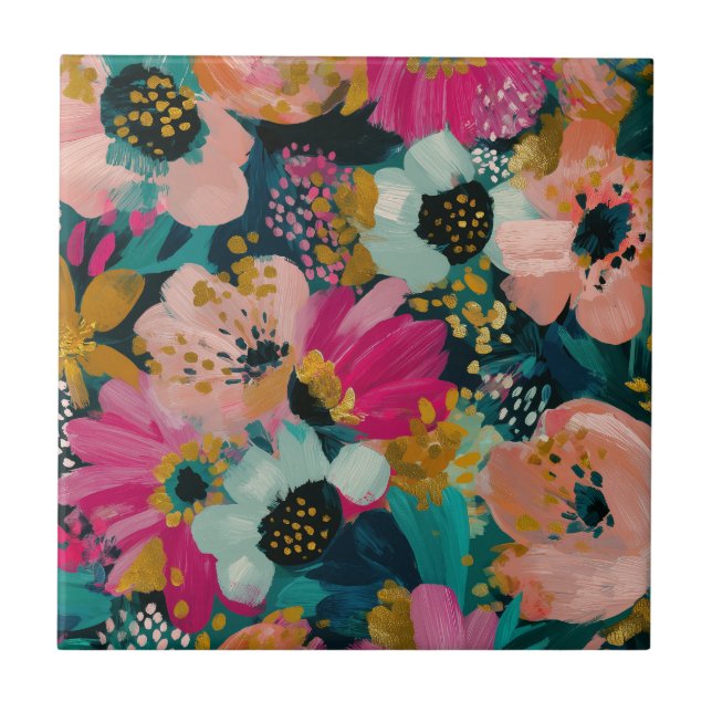 Botanisches Floral  Fliese (Vorderseite)