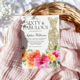 Botanisches Floral Gold Dress 60. Geburtstagsparty Einladung