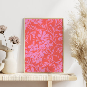 Botanisches florales Boho Art Design in Rosa und R Poster