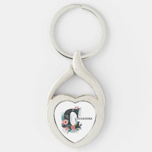 Botanisches florales Monogramm Letter C personalis Schlüsselanhänger