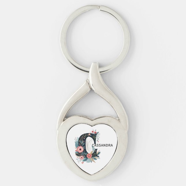 Botanisches florales Monogramm Letter C personalis Schlüsselanhänger (Vorderseite)