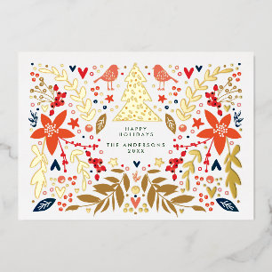 Botanisches Florales Weihnachtsfoto Custom Gold Folien Feiertagskarte