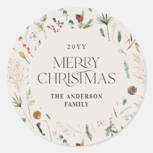 Botanisches, florales Weihnachtswasser Runder Aufkleber