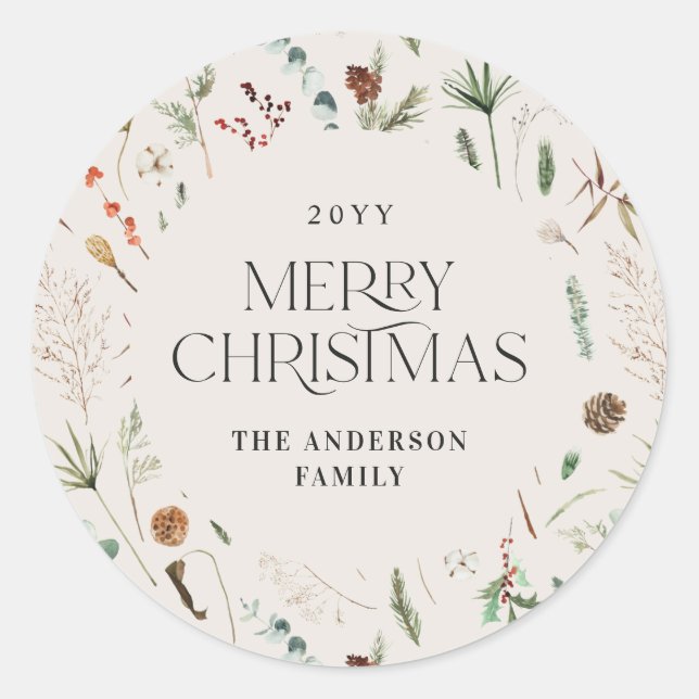 Botanisches, florales Weihnachtswasser Runder Aufkleber (Vorderseite)