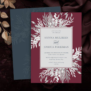 Botanisches Foliage Burgundy Gray Wedding Einladun Einladung
