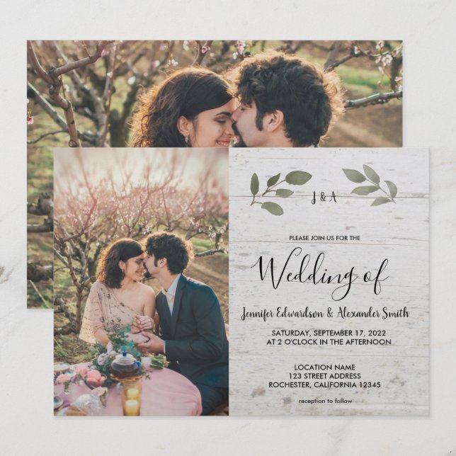 Botanisches Foto aus rustikalem Holz Einladung (Vorne/Hinten)