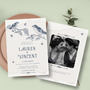 Botanisches Foto & Birds Classic Vintage Wedding Einladung