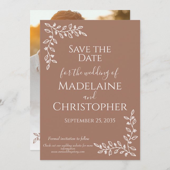 Botanisches Foto Hochzeit der Moscha Mousse Save The Date (Vorne/Hinten)