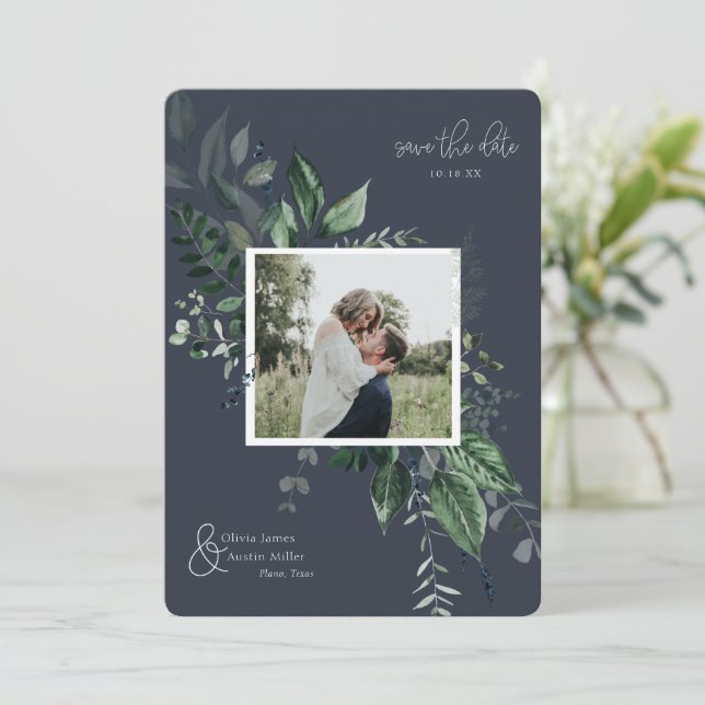 Botanisches Foto mit Blattgrün Save the Date (Stehend Vorderseite)