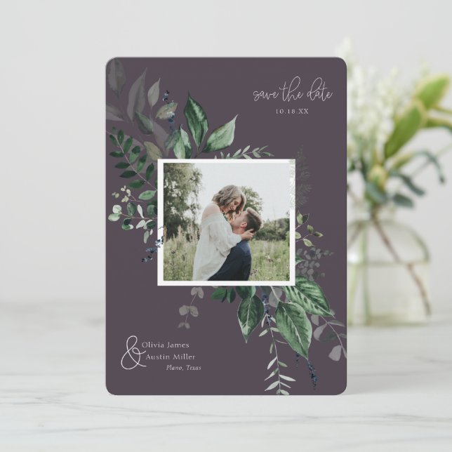 Botanisches Foto mit Blattgrün Save the Date (Stehend Vorderseite)