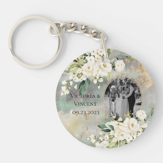 Botanisches Foto mit floralen Goldbränden Schlüsselanhänger (Vorderseite)