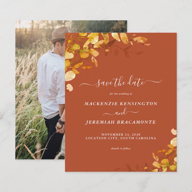 Botanisches Foto Orange Burnt Orange Save the Date (Vorne/Hinten)