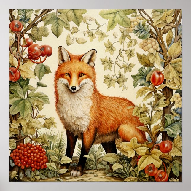 Botanisches Fox Woodland Art Poster (Vorne)