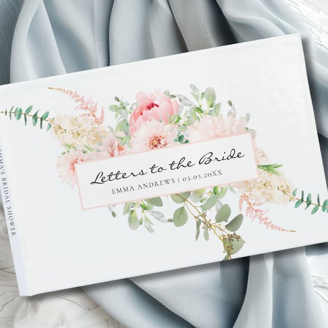 Botanisches Frühling-Brautparty Gästebuch (Personalized, modern, elegant, watercolor, floral "Letters to the Bride" Bridal Shower Guest Book.)