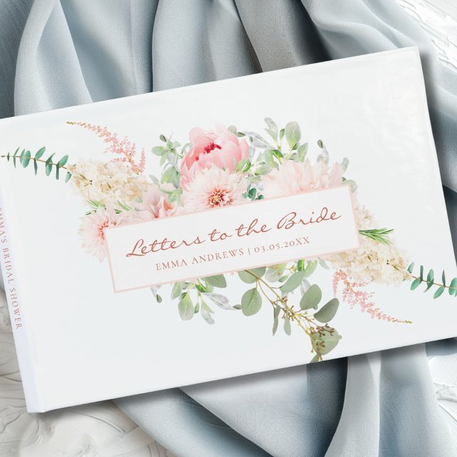 Botanisches Frühling-Brautparty Gästebuch (Personalized, modern, elegant, watercolor, floral "Letters to the Bride" Bridal Shower Guest Book.)