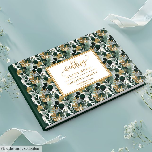 Botanisches Gästebuch in tiefgrünem Gold (Deep green gold botanical wedding guest book

)