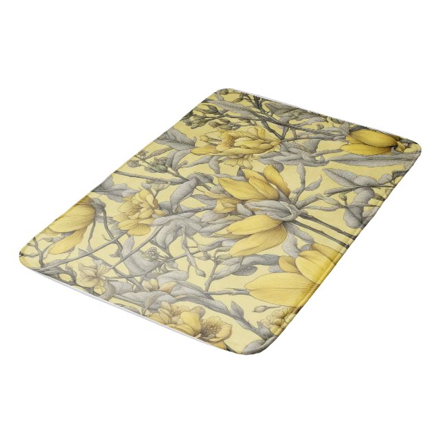 Botanisches gelbes Blumenmuster Badematte (Schrägansicht)
