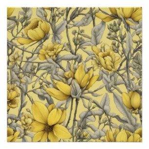 Botanisches gelbes Blumenmuster Poster