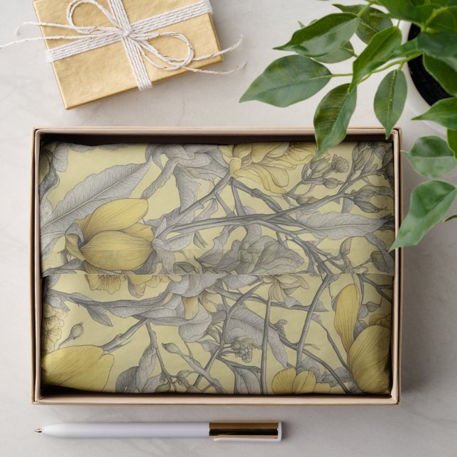 Botanisches gelbes Blumenmuster Seidenpapier (Geschenk)