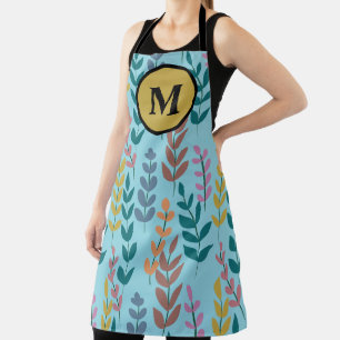 Botanisches Gelbgraues Orangenrosa Monogramm Schürze