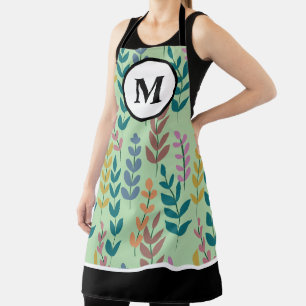 Botanisches Gelbgraues Orangenrosa Monogramm Schürze