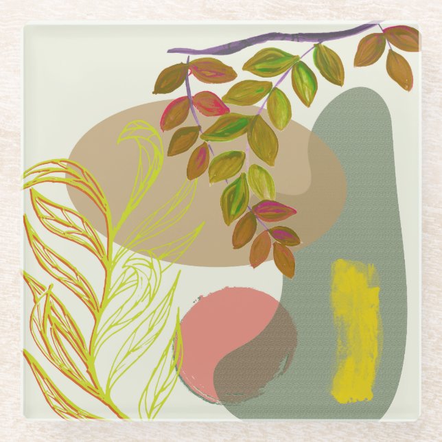 Botanisches Gelbgrün Glasuntersetzer (Vorderseite)