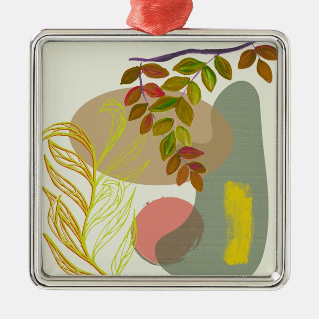 Botanisches Gelbgrün Ornament Aus Metall (Vorne)