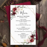 Botanisches geometrisches Hochzeitsmenü mit Burgun<br><div class="desc">Elegante und moderne romantische geometrische Aquarell Blumenkarte mit einem Bouquet aus Bordeaux / Marsala , Rosa, Lila, pfirsichfarbene Rose mit passendem Blattwerk. Ideal für einen Herbst / Hochzeitsmitte. Weitere passende Designs und Variationen finden Sie in meinem "Blitzweddingpaperie" Shop. Und zögern Sie nicht, mich für weitere Anpassungen oder Matching-Produkte zu kontaktieren...</div>