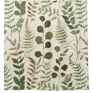 Botanisches gepresstes Blätter-Muster – Farn-Druck Duschvorhang