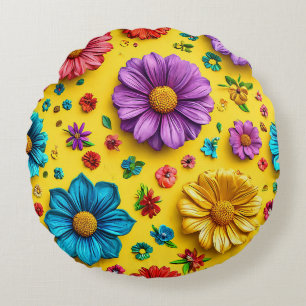 Botanisches Geschenk für sie Farbige 3D-Blumen Rundes Kissen