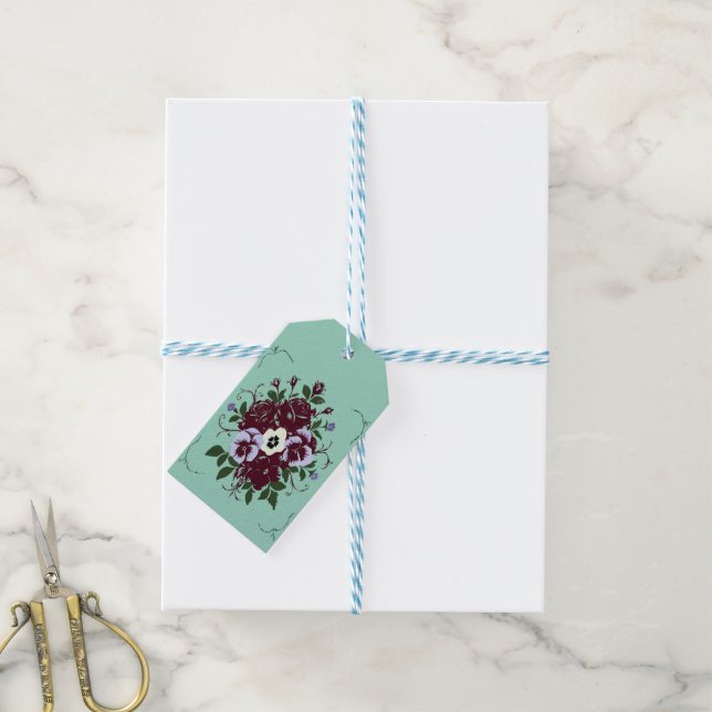 Botanisches Geschenklabel – Veilchenstrauß Geschenkanhänger (Mit Garn)