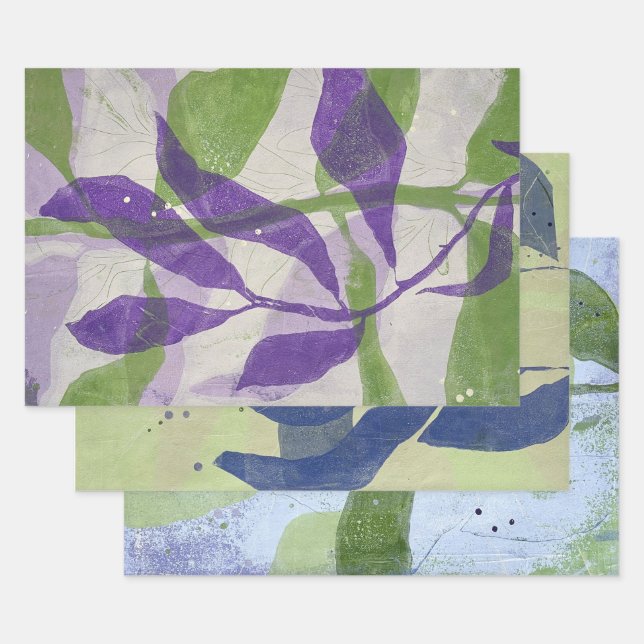 Botanisches Geschenkpapier Flachblatt-Set mit 3 Set (Set)