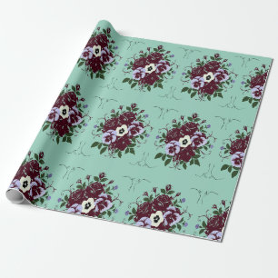 Botanisches Geschenkpapier - Violette Rosensträuße