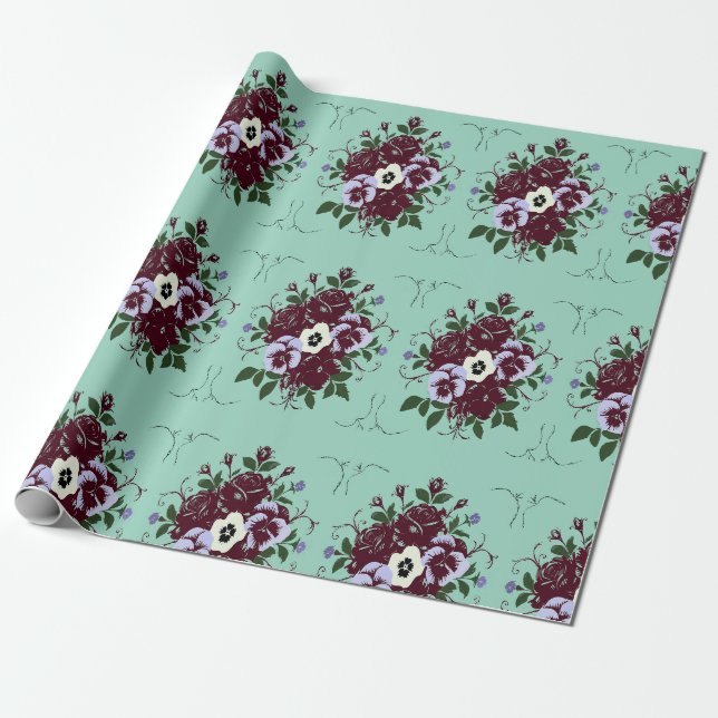 Botanisches Geschenkpapier - Violette Rosensträuße (Ungerollt)