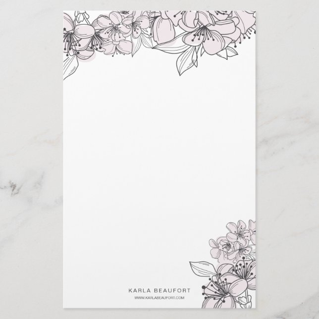 Botanisches Geschirr aus Blume mit Blush-Hand Briefpapier (Vorderseite)