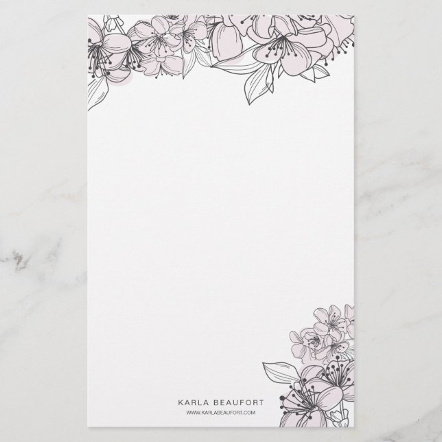 Botanisches Geschirr aus Blume mit Blush-Hand Briefpapier (Vorderseite)