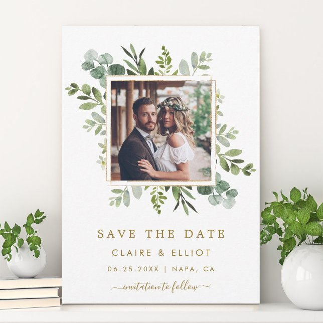 Botanisches Gold Green Wedding Foto Save the Date (Von Creator hochgeladen)