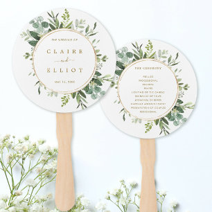 Botanisches Gold-Grün-Hochzeitsprogramm-Handfächer Fächer