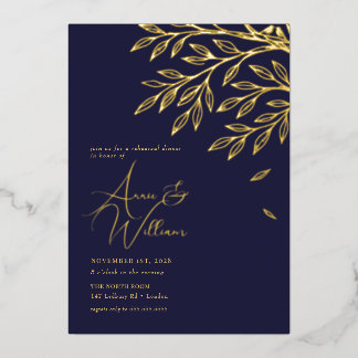 Botanisches Goldblatt Navy Probedinner Folieneinladung