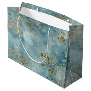 Botanisches Goldblätter-Musterdesign Türkis Große Geschenktüte