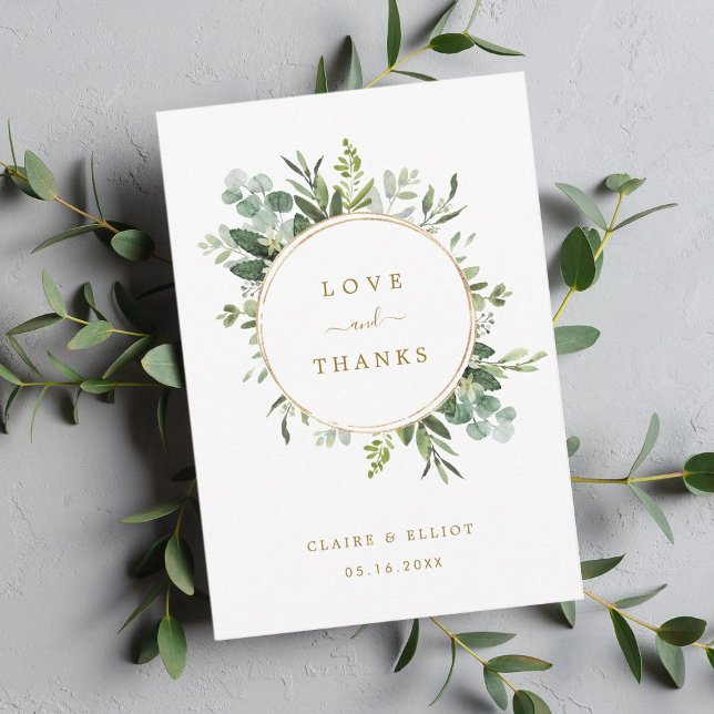 Botanisches goldenes Grün Danke Karte (Von Creator hochgeladen)