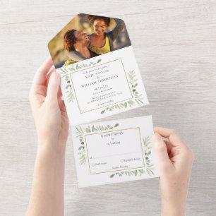 Botanisches Greenery Monogram Foto Wedding All In One Einladung