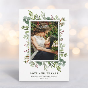 Botanisches Greenery Winter Wedding Foto Dankeskarte