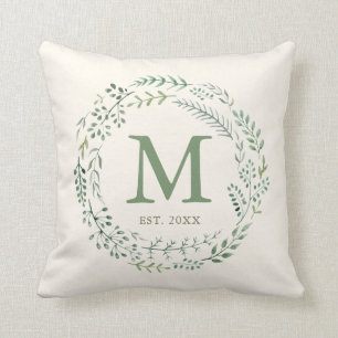 Botanisches Greenery Wreath Monogramm Kissen