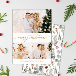 Botanisches Grün 3 Foto Collage Weihnachtskarte Feiertagskarte
