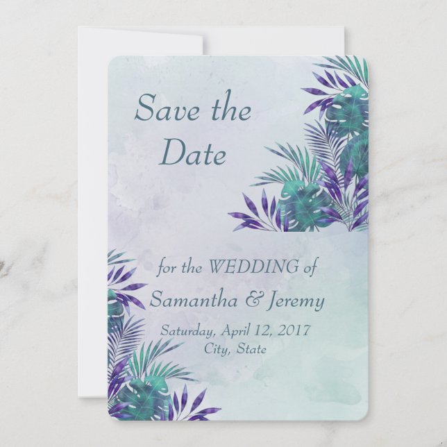 Botanisches Grün der Wasserfarbe Save the Date (Vorderseite)